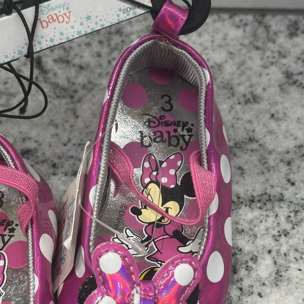 Disney Baby Girls Infant 3 Minnie Mouse Mary Jane Pink Polka Dot Metallic Bow